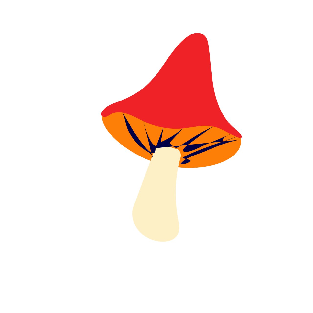Красный гриб с оранжевой шляпкой и синими прожилками